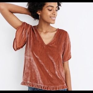Madewell Women’s Velvet Tulip Flutter Short Sleeve Burnt Orange Ruffle Top Sz XS